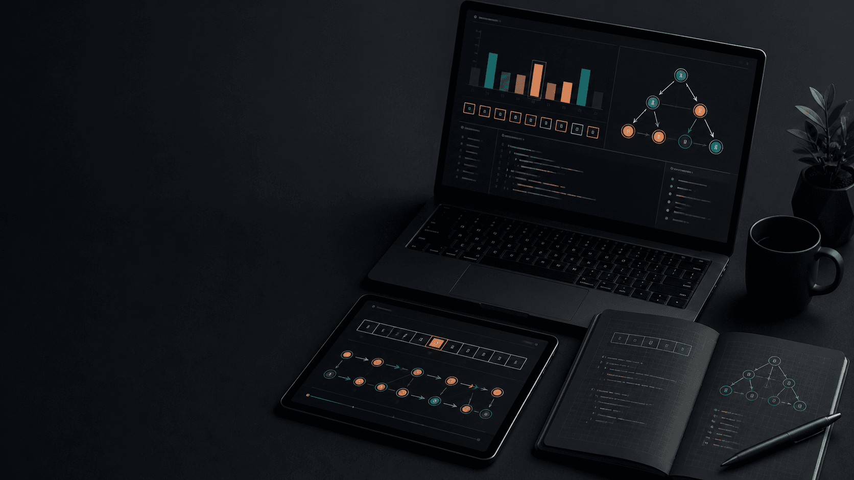 Algorithm visualizer workspace with code, graph, and data structure states
